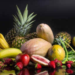 Imagen ilustrativa de una variedad colorida de frutas y verduras frescas, representando la diversidad y los beneficios nutricionales de la dieta vegana.