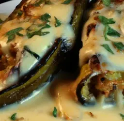 Imagen de deliciosas berenjenas rellenas de verduras con bechamel