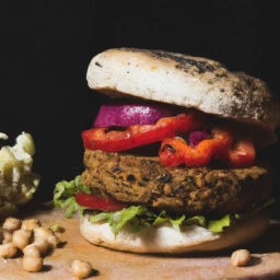 Hamburguesa Vegana de Garbanzos con ingredientes frescos y sabor casero.