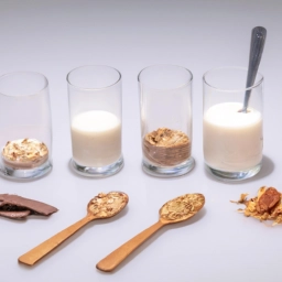 Foto de una selección de alternativas vegetales a la leche animal, como leche de almendras, de avena, de soja, entre otras.
