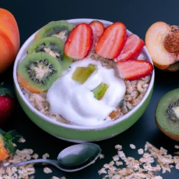 Cuenco de avena fría con frutas y yogur