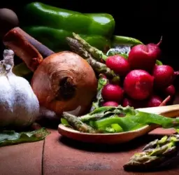 Imagen de lista de ingredientes frescos con una cuchara sobre un fondo de cocina rústica