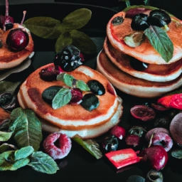 Imagen de unas tortitas americanas esponjosas con arándanos y sirope de arce
